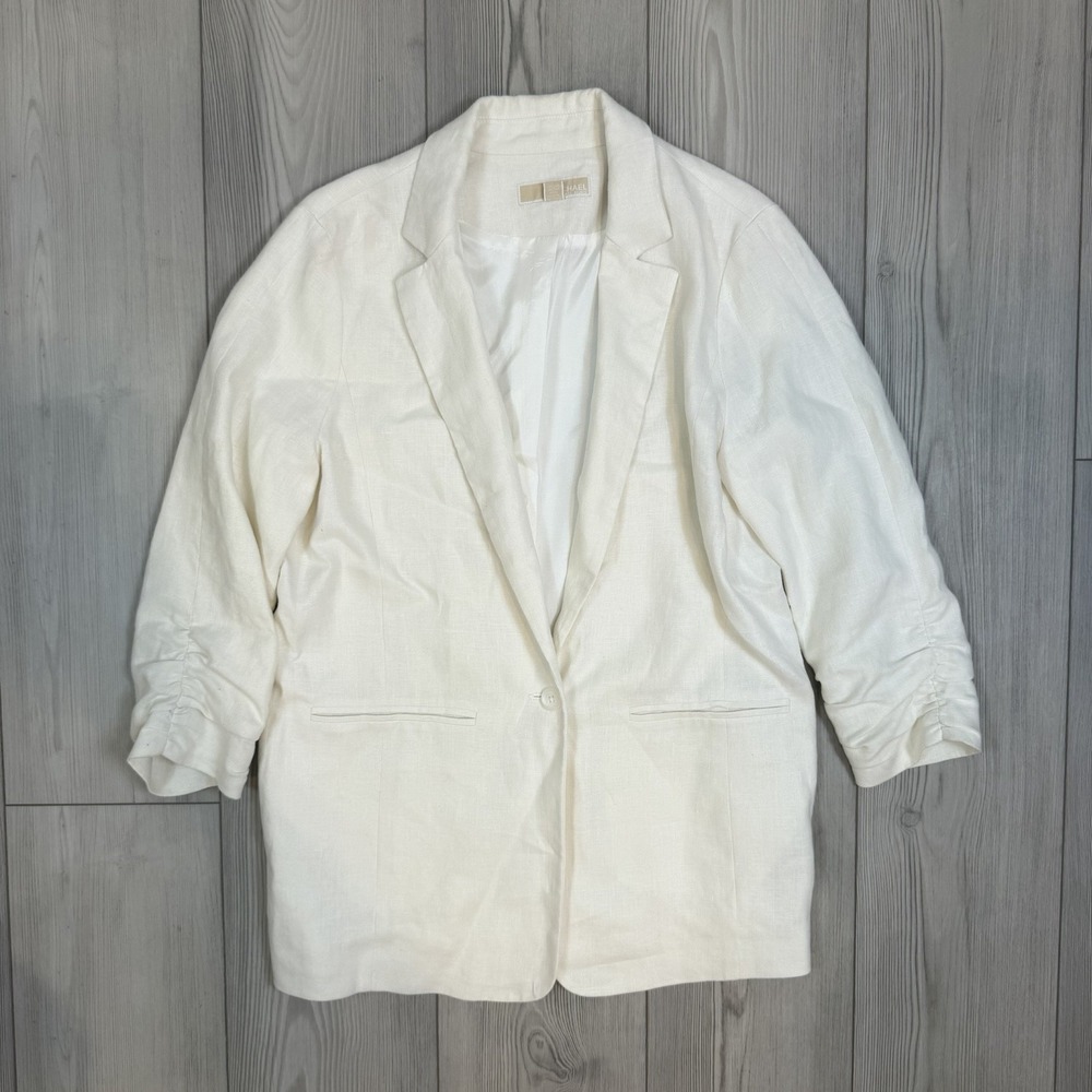 Michael Michael Kors Blazer Jacket Womens 10 White Linen Blend Lined Work Suit